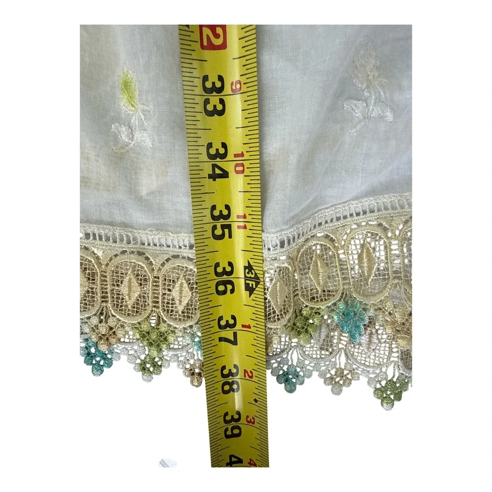 VTG Cottagecore Floral Embroidered Linen Midi Dress | white/Cream